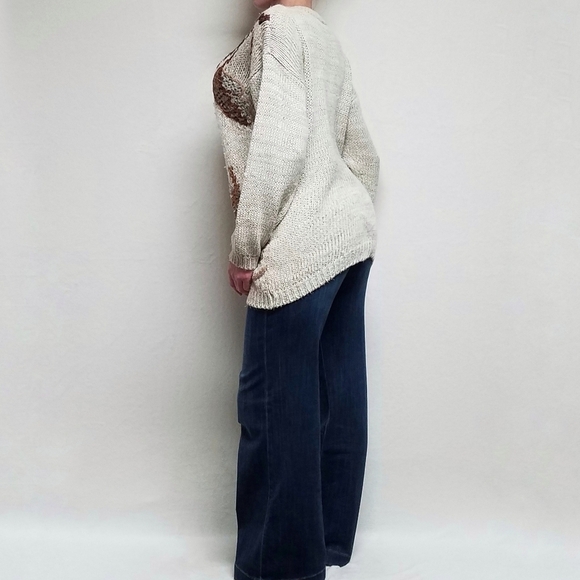 VINTAGE 90s Cabin Creek Beaded Autumn Leaf Loose Knit Textured Pull-over Sweater - Picture 3 of 14